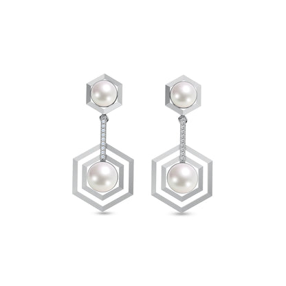 Hexagon 92.5 silver freshwater pearl earrings