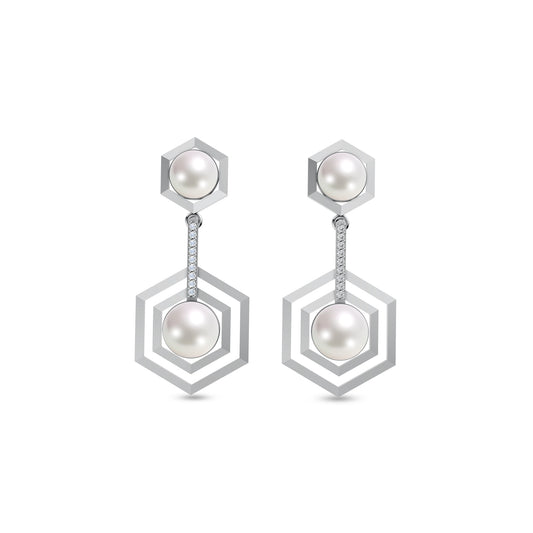 Hexagon 92.5 silver freshwater pearl earrings