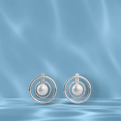 High-Quality Freshwater Pearl Earrings In Silver Displayed On A Blue Silk Backdrop Highlighting Original Pearl Earrings.