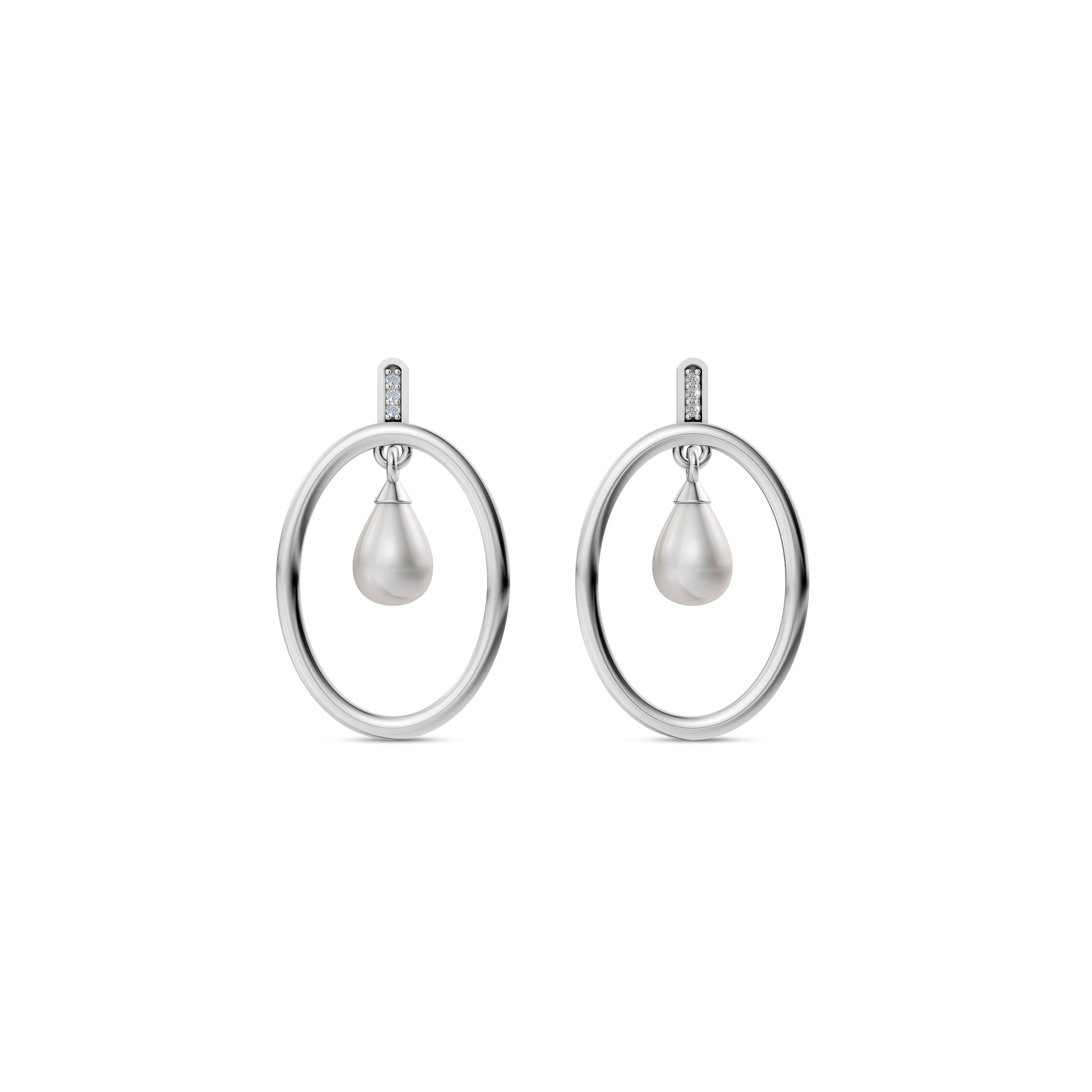 Elegant Silver Pearl Earrings Featuring A Minimalist Oval Hoop With A Teardrop White Pearl Jewellery Center.