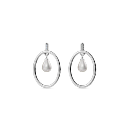 Elegant Silver Pearl Earrings Featuring A Minimalist Oval Hoop With A Teardrop White Pearl Jewellery Center.