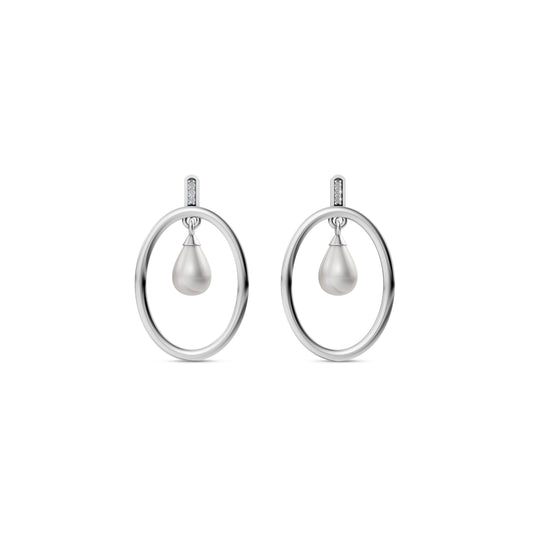 Elegant Silver Pearl Earrings Featuring A Minimalist Oval Hoop With A Teardrop White Pearl Jewellery Center.