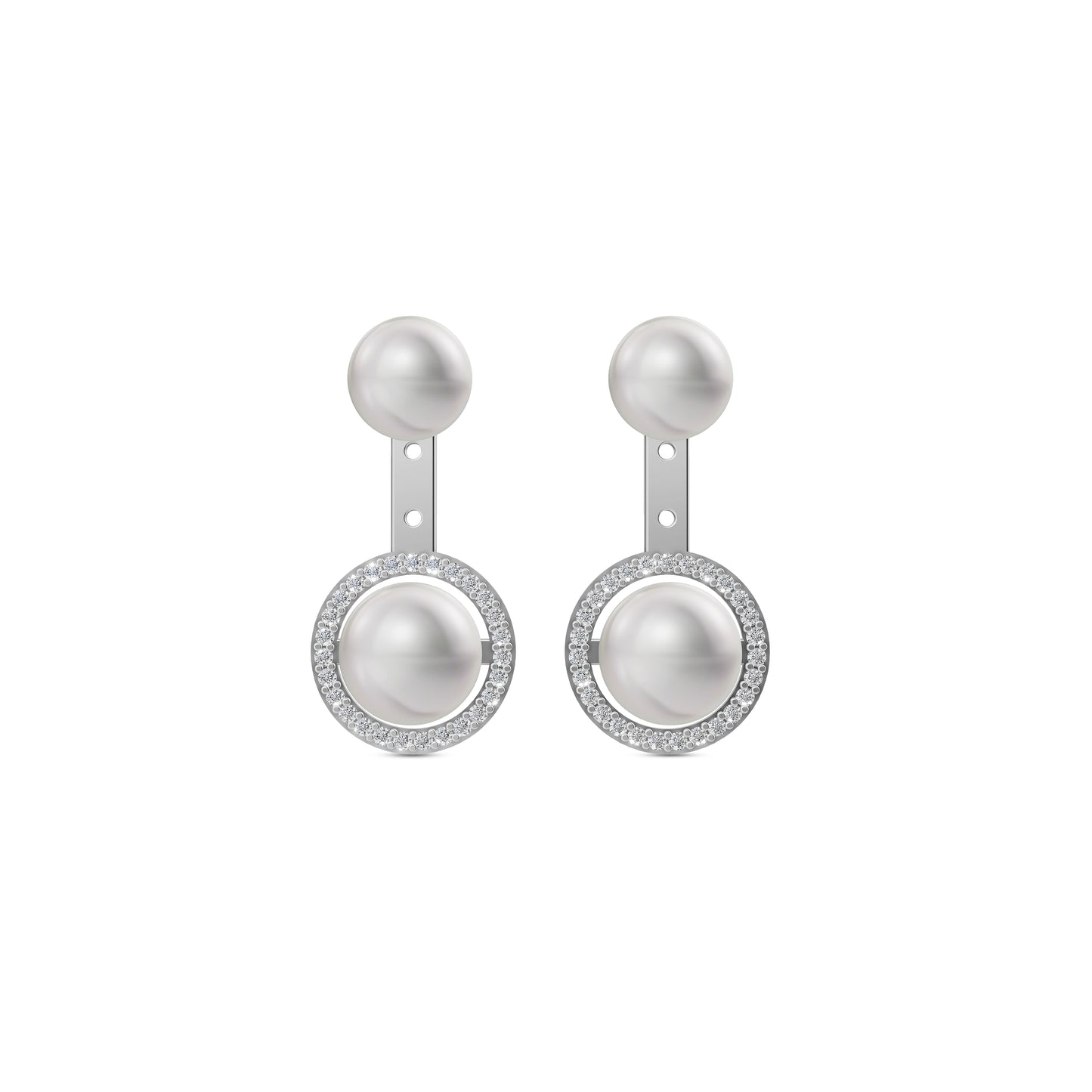 Elegant Silver Pearl Earrings Featuring A Double White Pearl Jewellery Drop Design With A Shimmering Halo Accent.