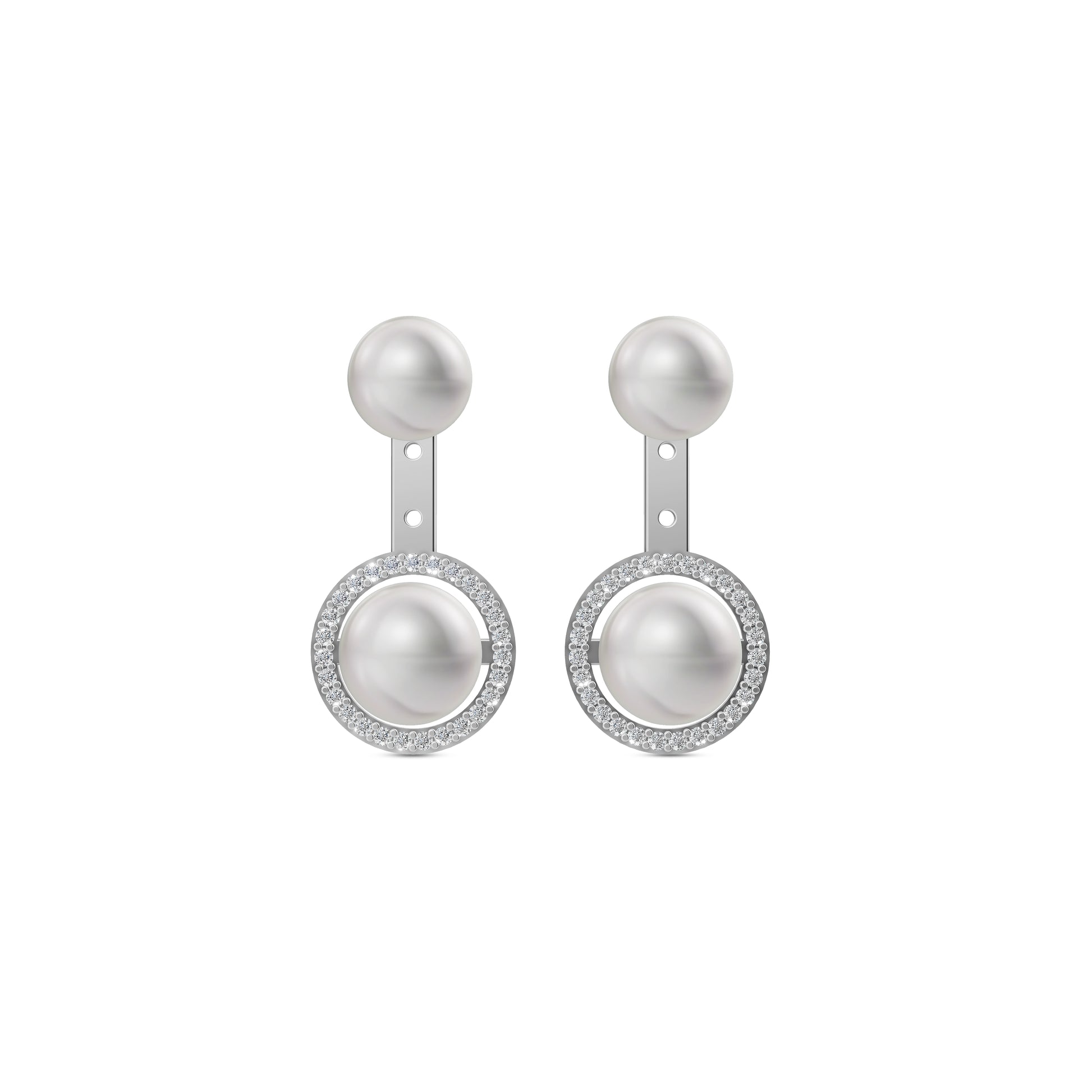 Elegant Silver Pearl Earrings Featuring A Double White Pearl Jewellery Drop Design With A Shimmering Halo Accent.