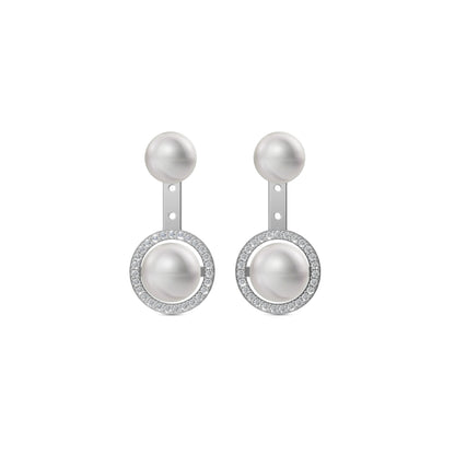 Elegant Silver Pearl Earrings Featuring A Double White Pearl Jewellery Drop Design With A Shimmering Halo Accent.