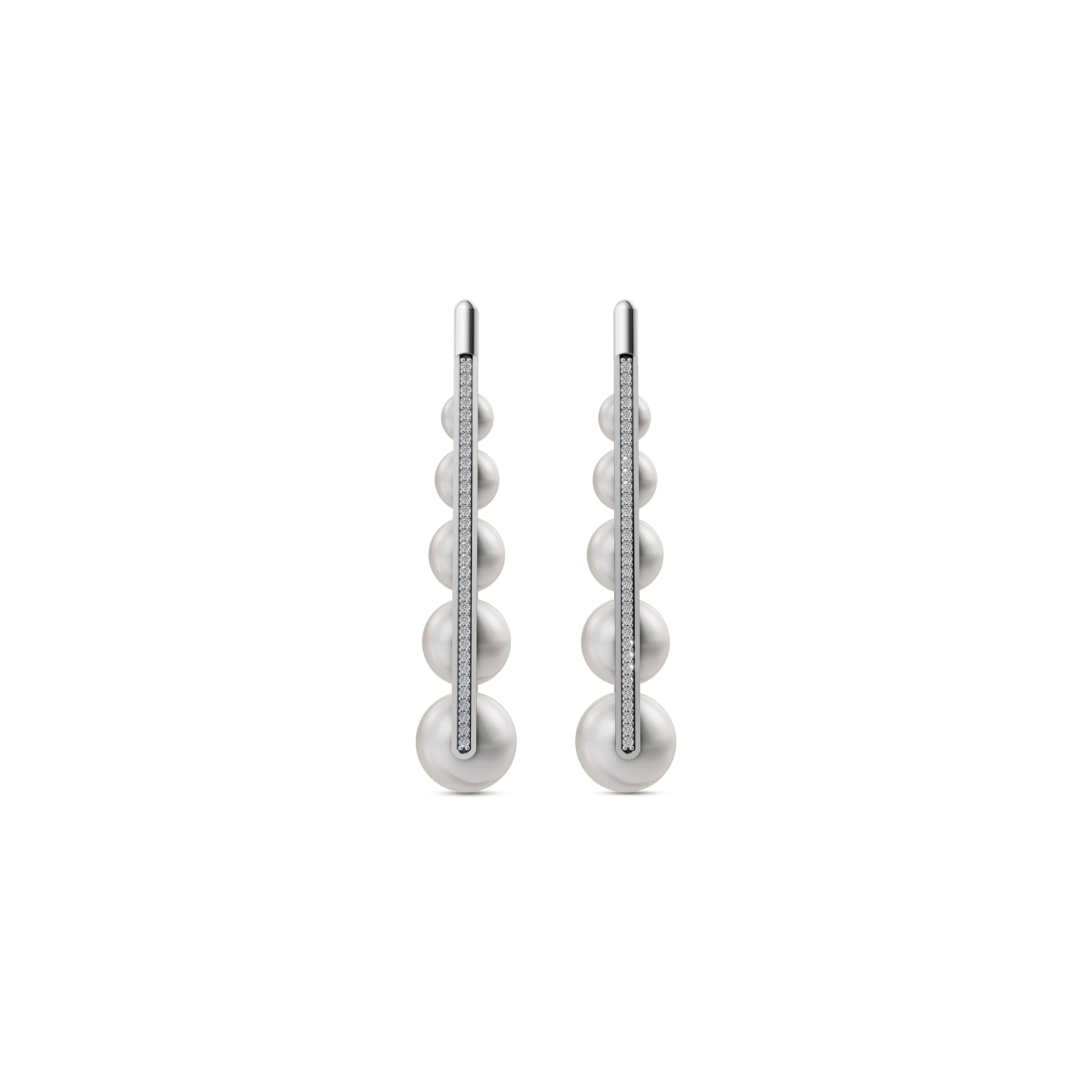Stunning Long Pearl Earrings Featuring Graduated White Pearl Jewellery Attached To A Sleek Silver Bar.