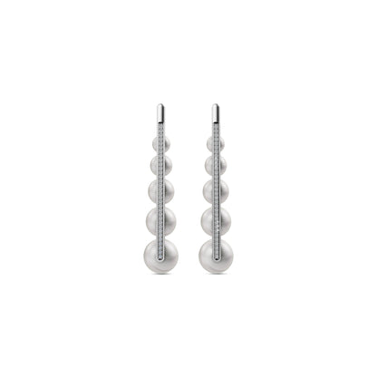 Stunning Long Pearl Earrings Featuring Graduated White Pearl Jewellery Attached To A Sleek Silver Bar.
