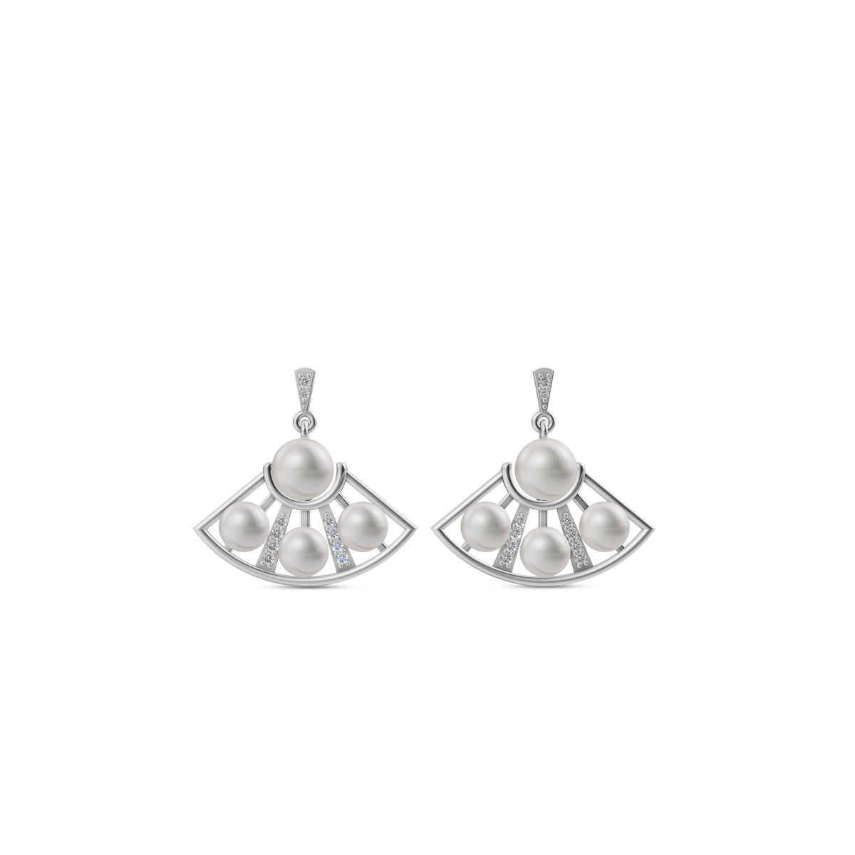 Elegant Fan-Shaped Silver Pearl Earrings featuring a White Pearl Jewellery Design for a sophisticated look.
