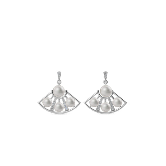 Elegant Fan-Shaped Silver Pearl Earrings featuring a White Pearl Jewellery Design for a sophisticated look.
