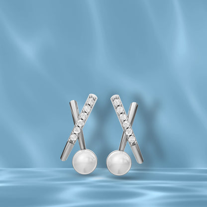 Modern X-Cross freshwater small pearl stud earrings