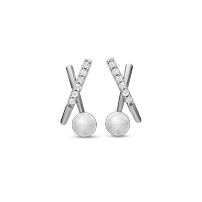 Modern X-Cross freshwater small pearl stud earrings