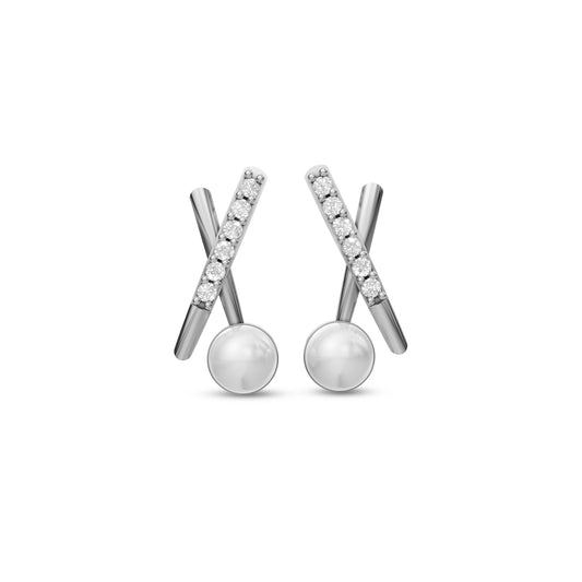 Modern X-Cross freshwater small pearl stud earrings