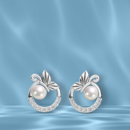 Glofly Pearl & 92.5 Silver Halo Earrings