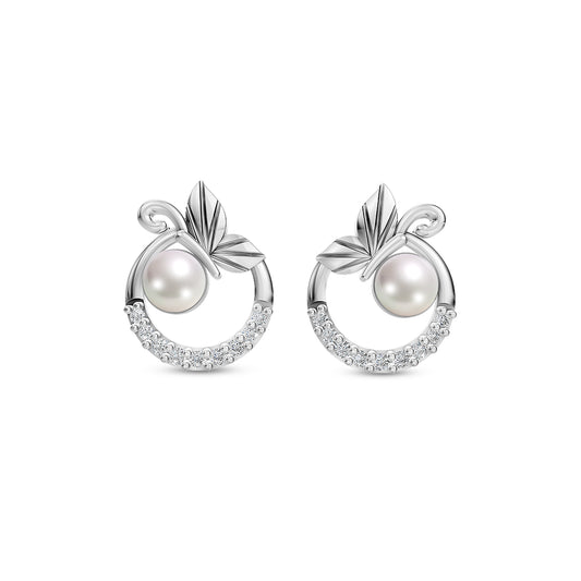 Glofly Pearl & 92.5 Silver Halo Earrings