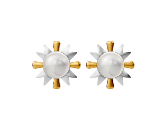 Amel 92.5 Silver & Freshwater Pearl Dual-Tone Stud Earrings
