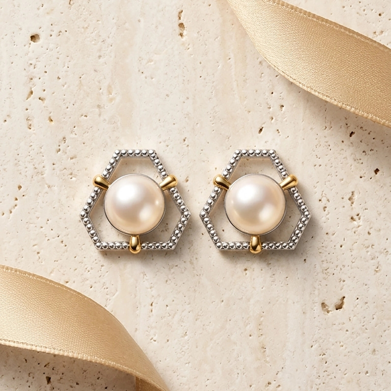 Ciena Sira 92.5 Silver & Freshwater Pearl Dual-Tone Earrings