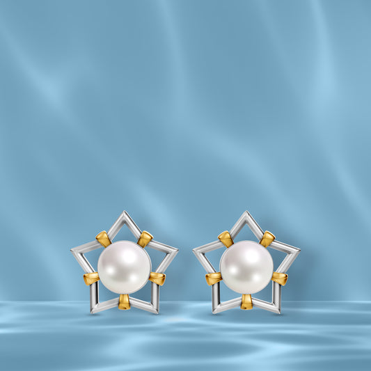 Eina 92.5 Silver & Freshwater Pearl Dual-Tone Stud Earrings