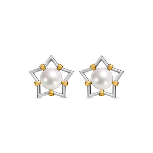 Eina 92.5 Silver & Freshwater Pearl Dual-Tone Stud Earrings