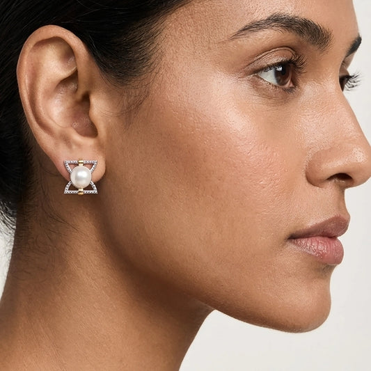Lina Sira 92.5 Silver & Freshwater Pearl Dual-Tone Earrings