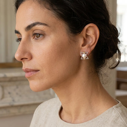 Lina Sira 92.5 Silver & Freshwater Pearl Dual-Tone Earrings