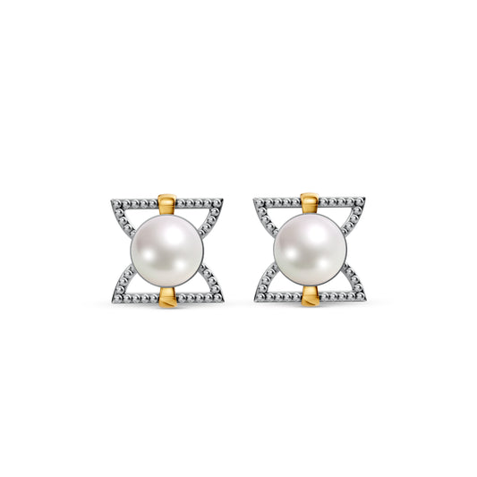 Lina Sira 92.5 Silver & Freshwater Pearl Dual-Tone Earrings