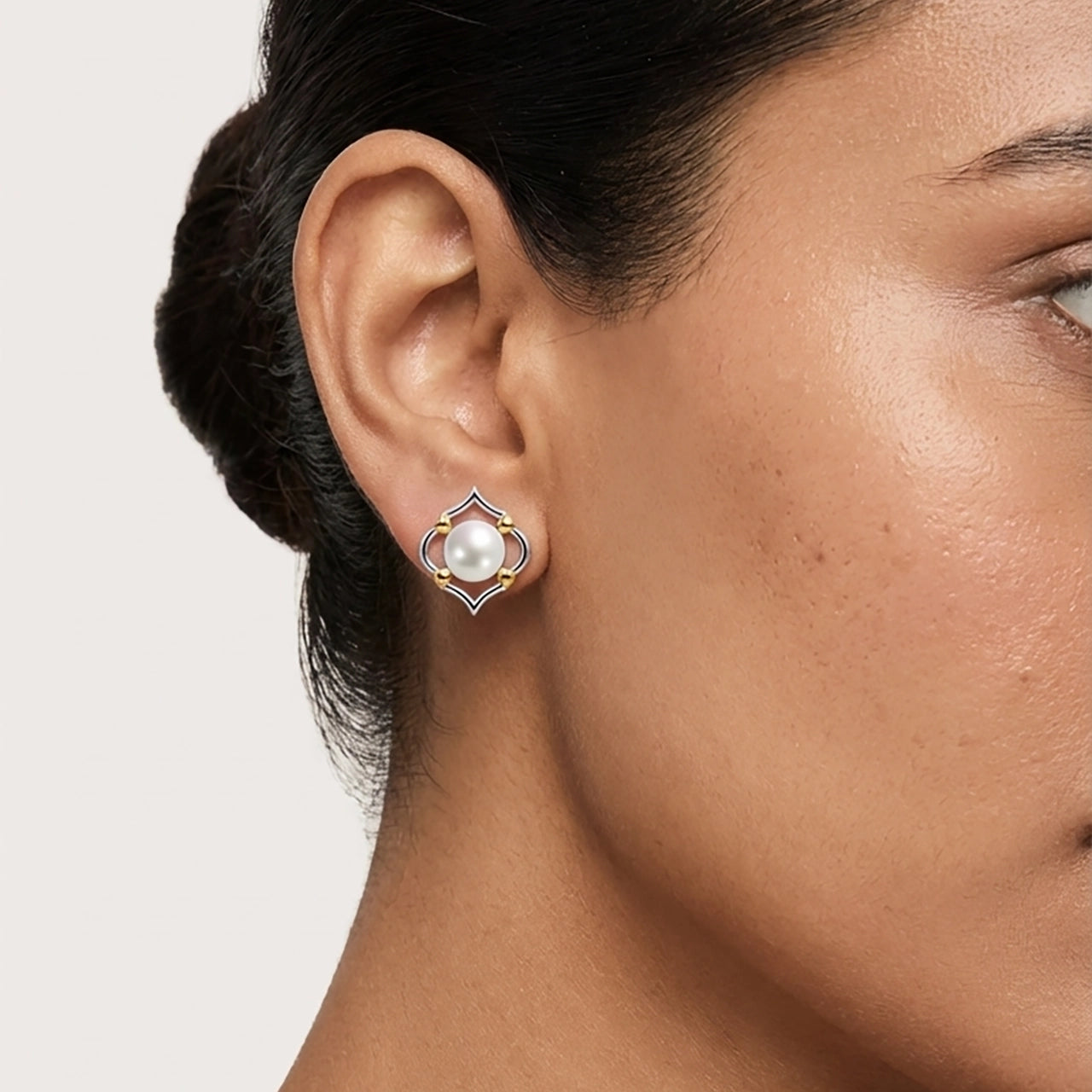 Ina 92.5 Silver & Freshwater Pearl Dual-Tone Stud Earrings