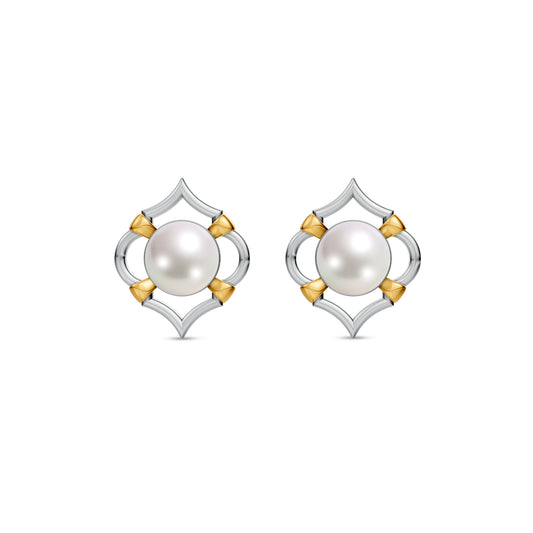 Ina 92.5 Silver & Freshwater Pearl Dual-Tone Stud Earrings