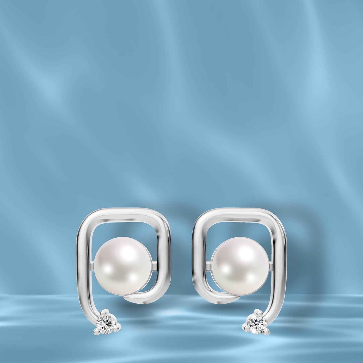 Arosqure Pearl & 92.5 Silver Studs Earrings
