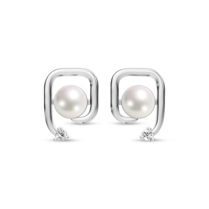 Arosqure Pearl & 92.5 Silver Studs Earrings