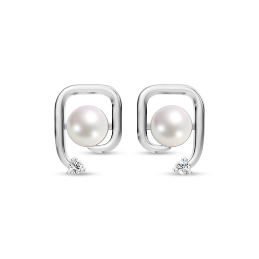 Arosqure Pearl & 92.5 Silver Studs Earrings