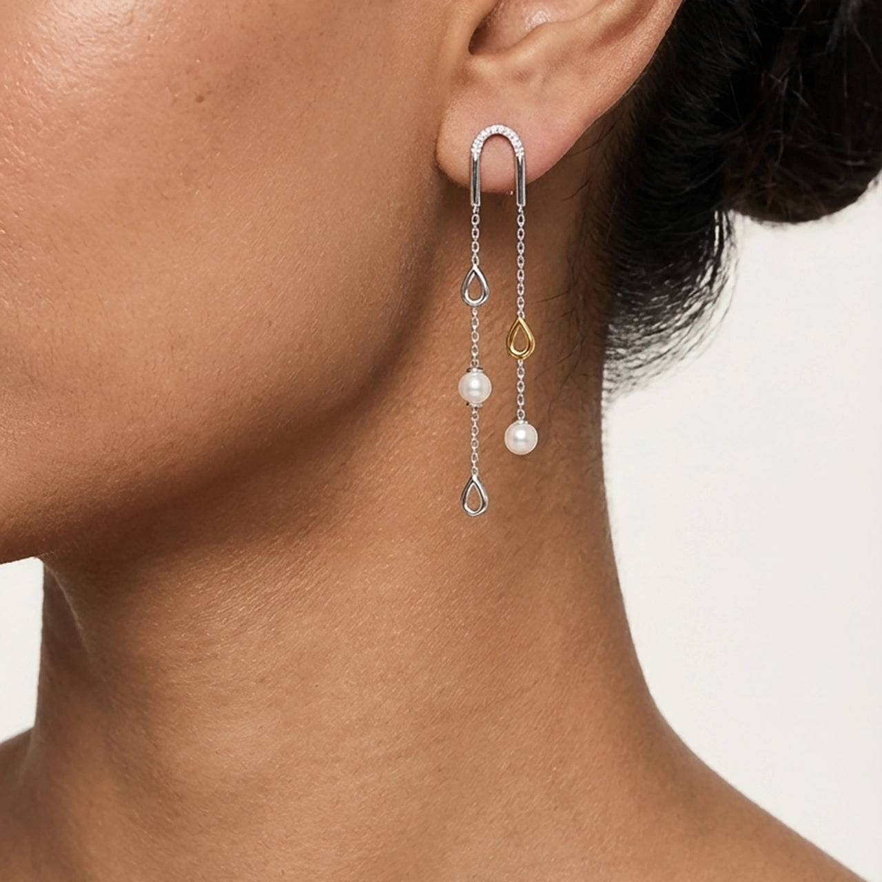 Drop silver pearl earrings for office wear by Sohvii