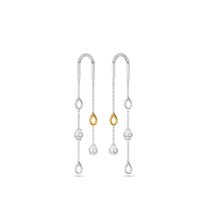 Sera 92.5 Silver & Freshwater Pearl Dual-Tone Drop Earrings