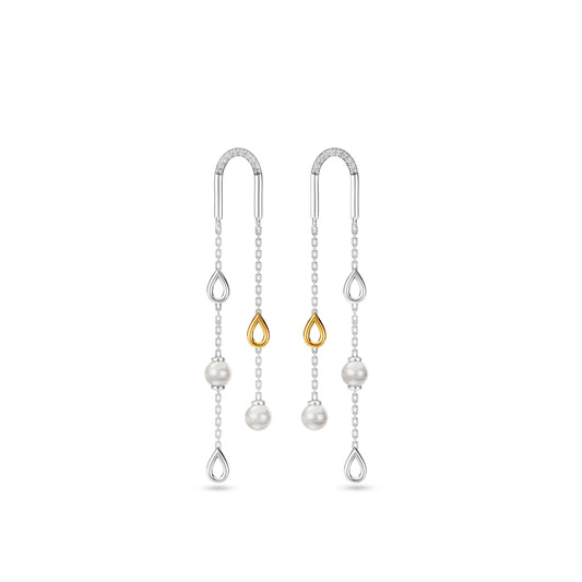 Sera 92.5 Silver & Freshwater Pearl Dual-Tone Drop Earrings