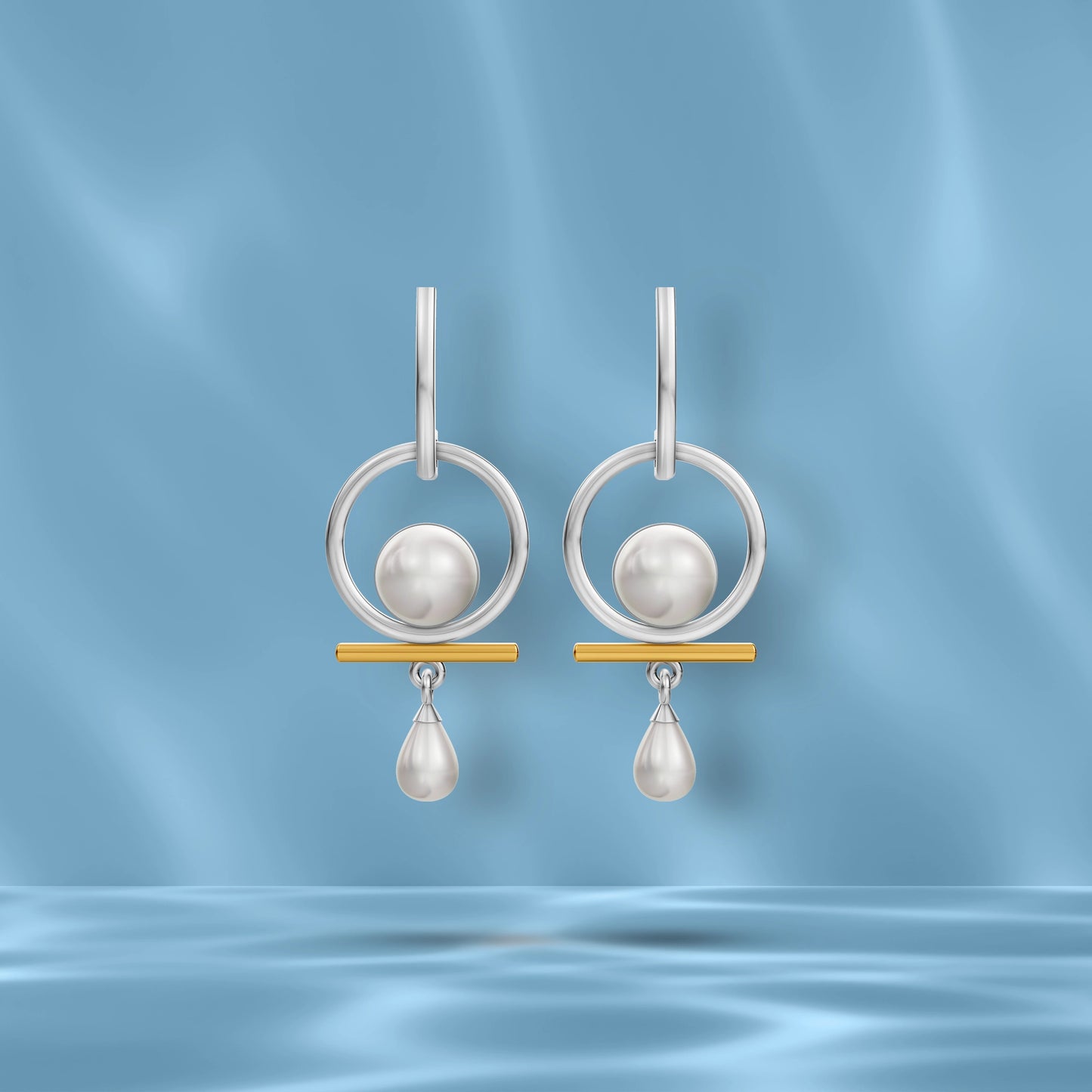 Aera 92.5 Silver & Freshwater Pearl Dual-Tone Drop Earrings