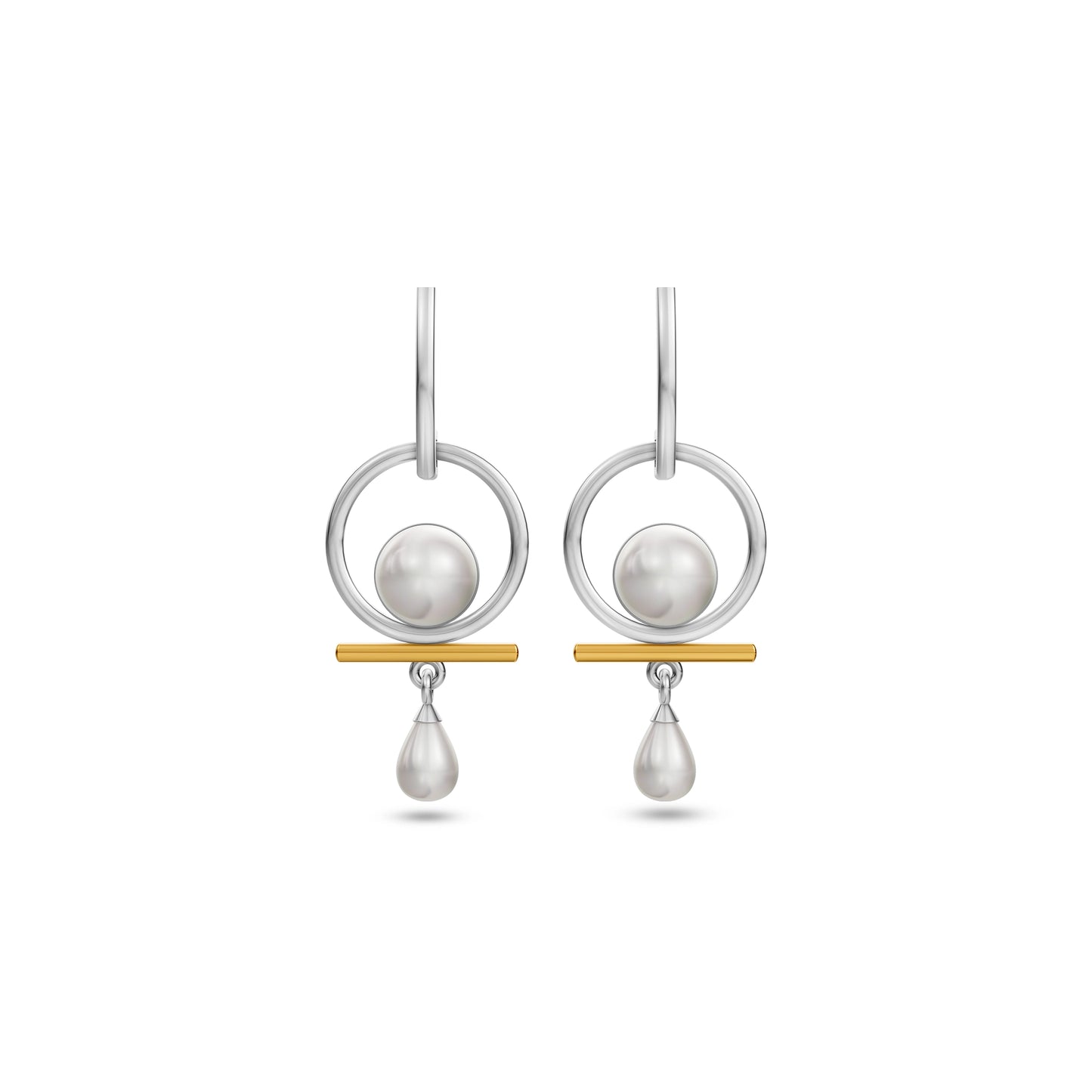 Aera 92.5 Silver & Freshwater Pearl Dual-Tone Drop Earrings