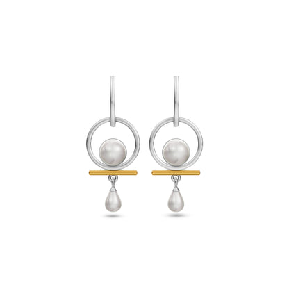 Aera 92.5 Silver & Freshwater Pearl Dual-Tone Drop Earrings