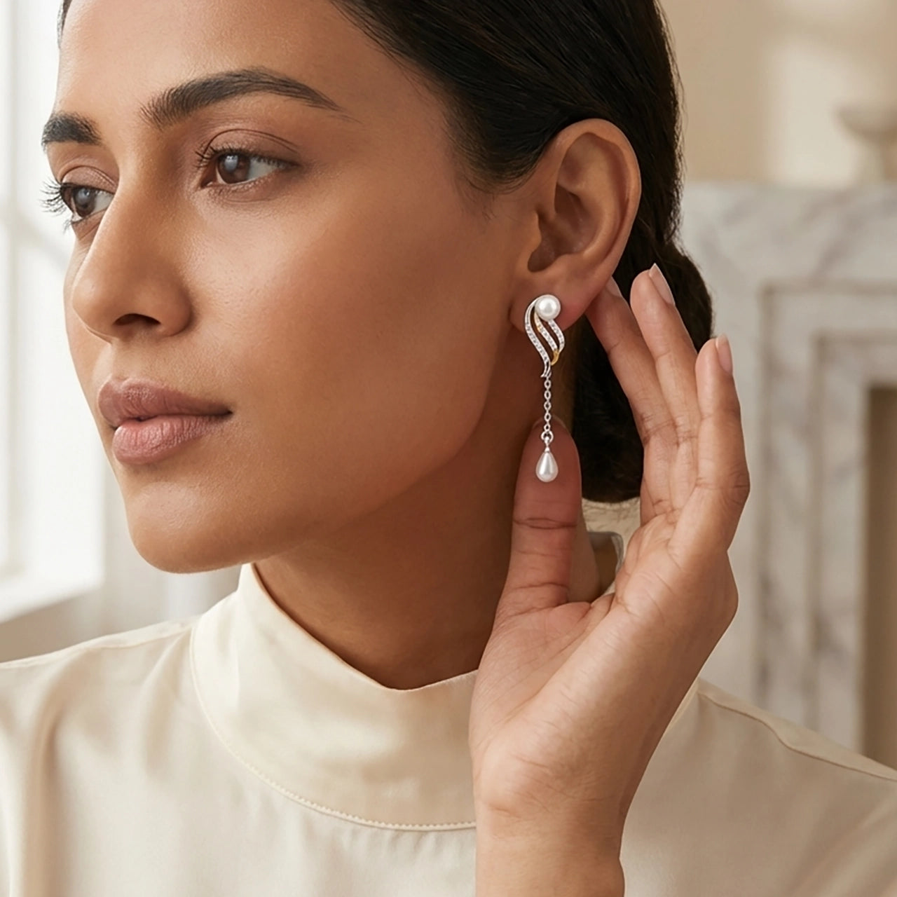 small pearl drop earrings lightweight design
