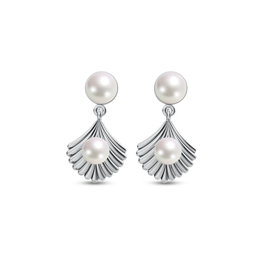 Shellora Pearl & 92.5 Silver Drop Earrings