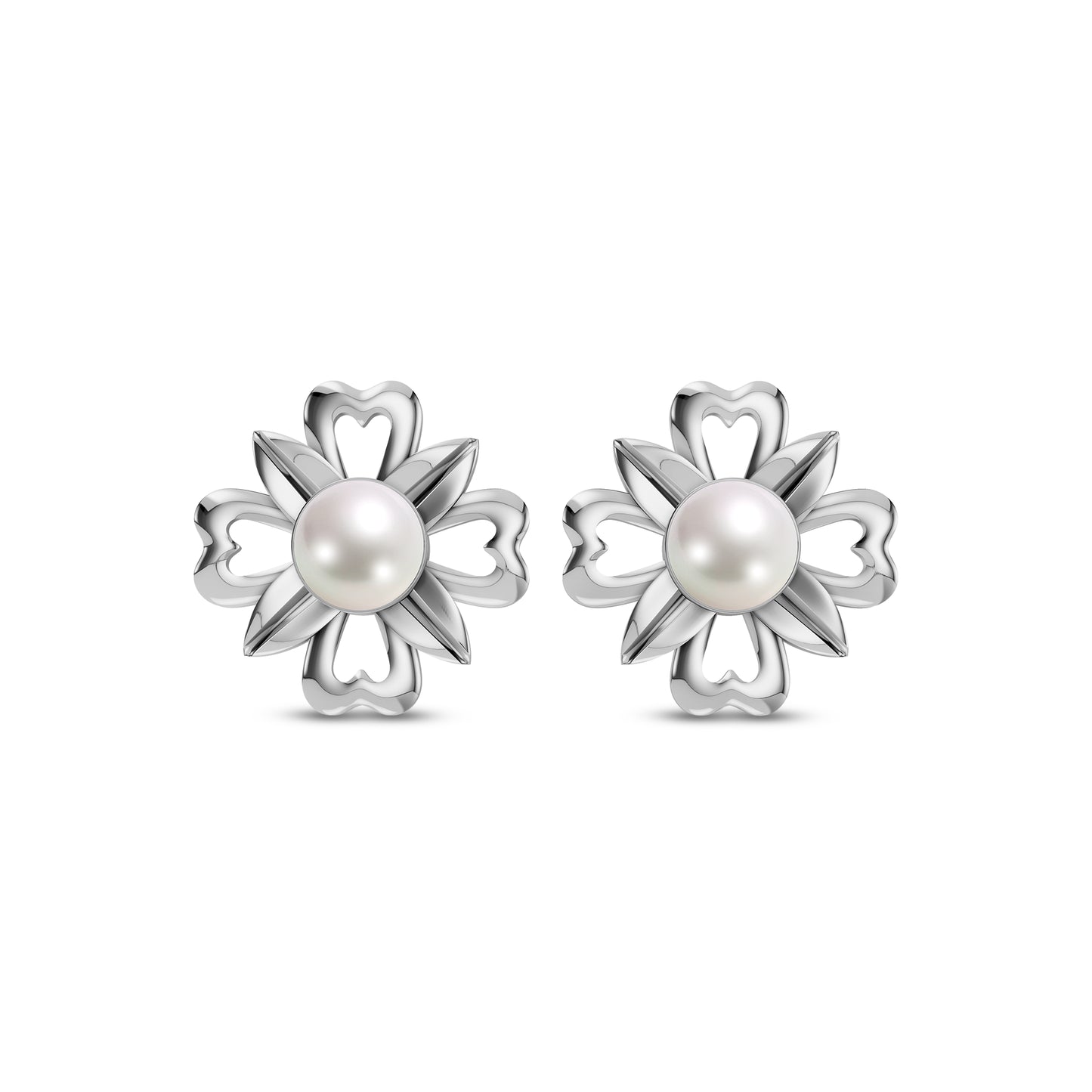 Fleur Pearl & 92.5 Silver Stud Earrings