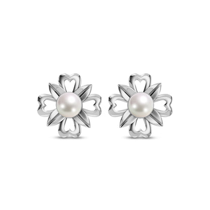 Fleur Pearl & 92.5 Silver Stud Earrings