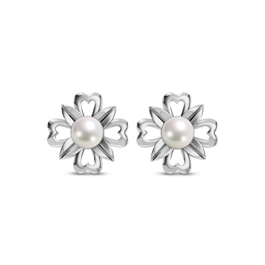 Fleur Pearl & 92.5 Silver Stud Earrings