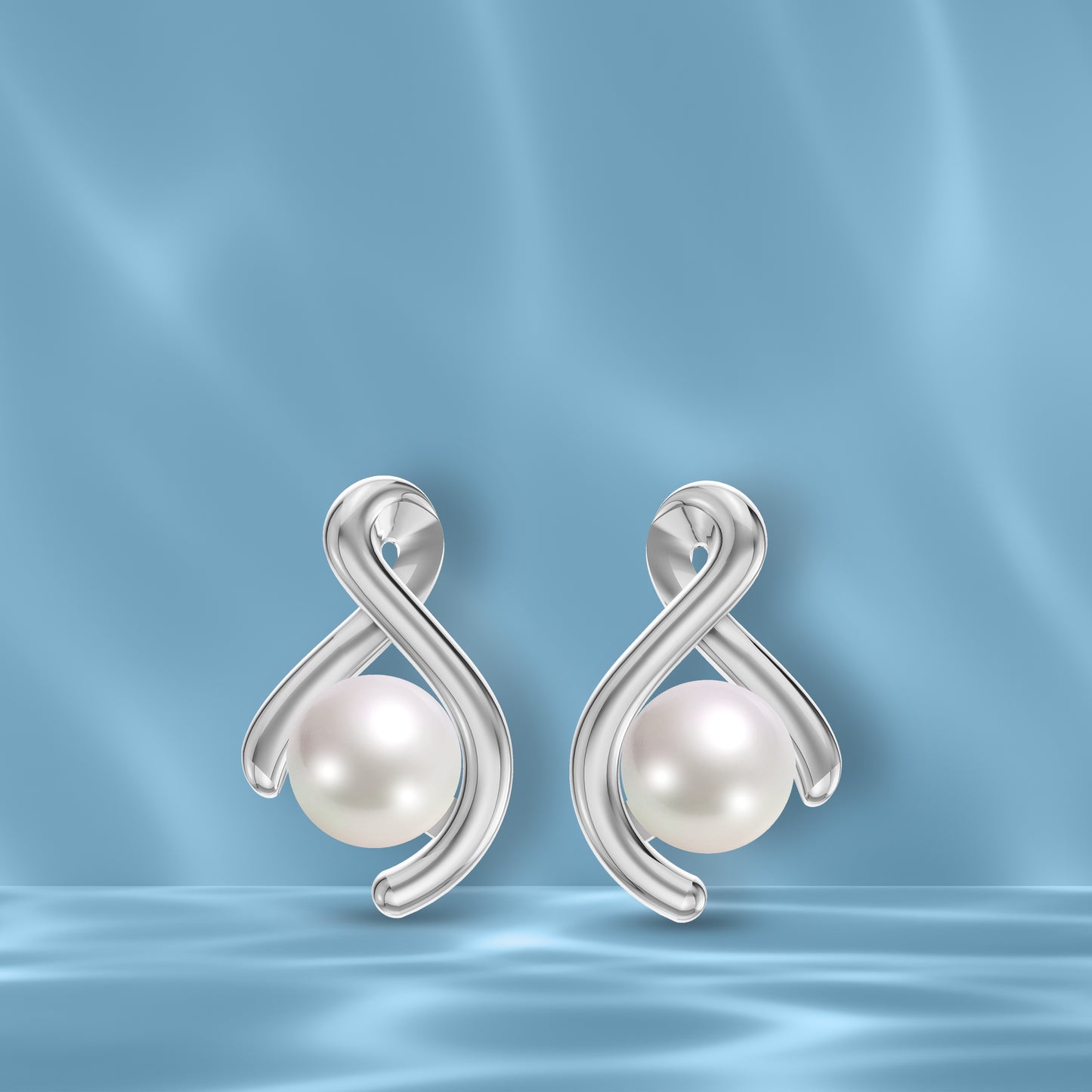 Swirl Pearl & 92.5 Silver Stud Earrings