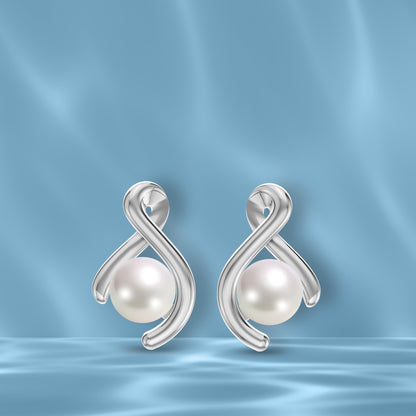 Swirl Pearl & 92.5 Silver Stud Earrings