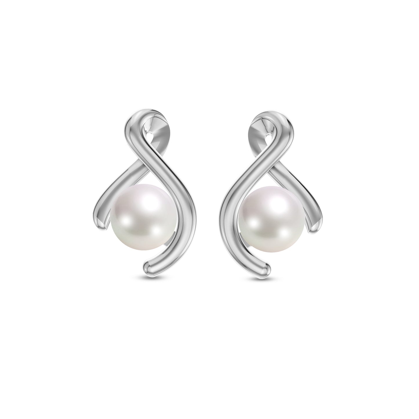 Swirl Pearl & 92.5 Silver Stud Earrings
