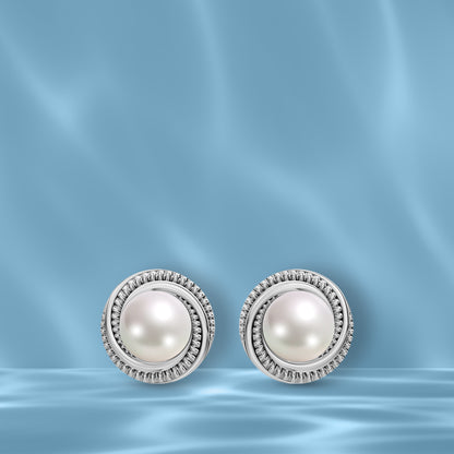 Ripple Circle Pearl & 92.5 Silver Studs Earrings