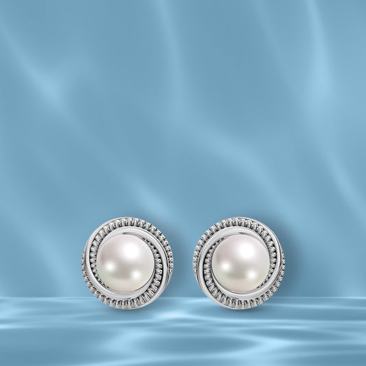 Ripple Circle Pearl & 92.5 Silver Studs Earrings