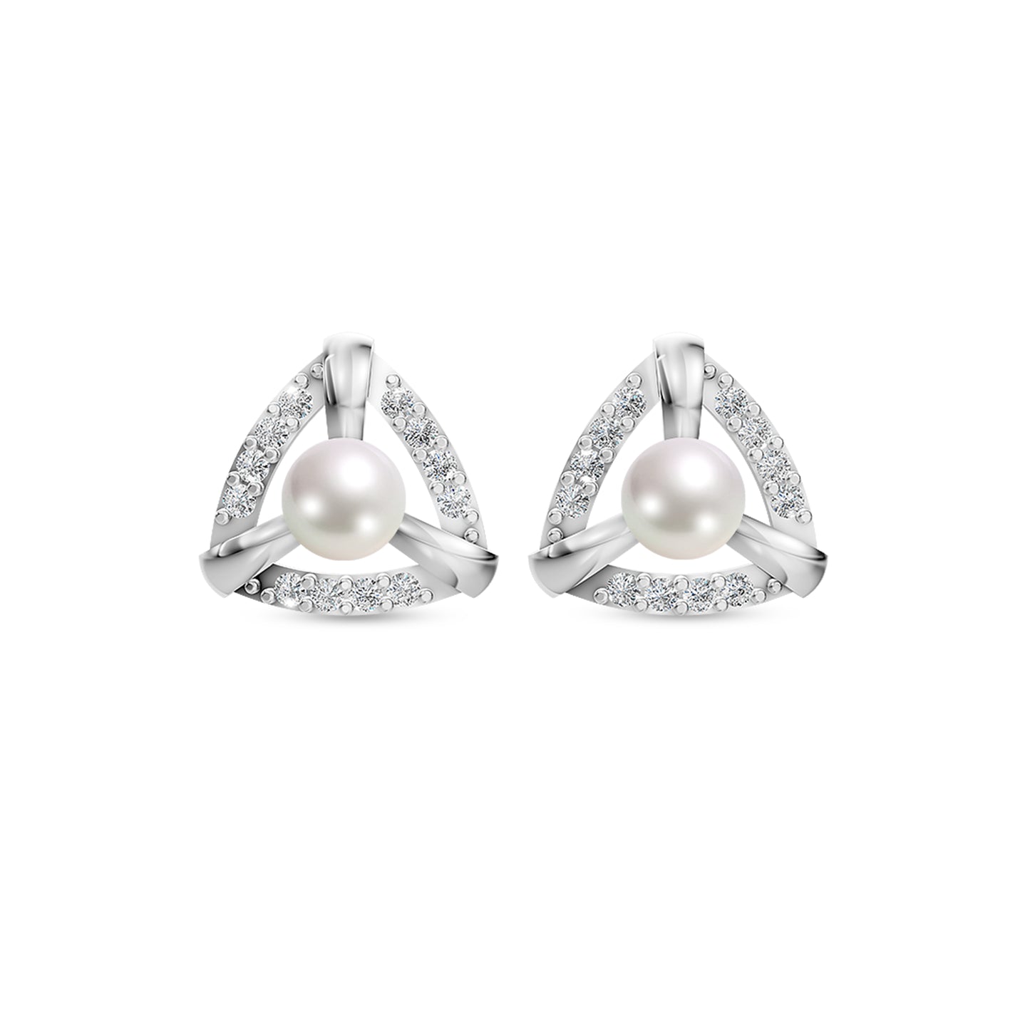 Trinity Pearl & 92.5 Silver Stud Earrings