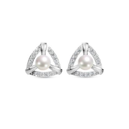 Trinity Pearl & 92.5 Silver Stud Earrings
