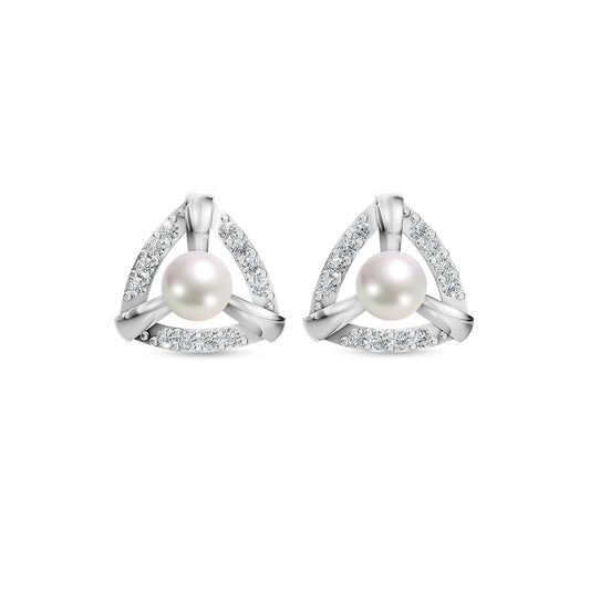Trinity Pearl & 92.5 Silver Stud Earrings