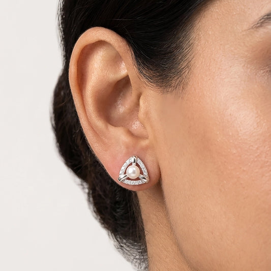 Trinity pearl silver earrings premium finish